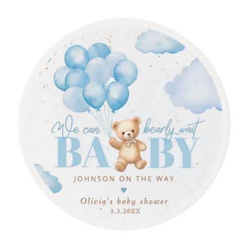Teddy bear blue we can bearly wait baby shower edible frosting rounds