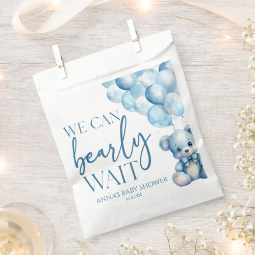 Teddy Bear Blue We Can Bearly Wait Baby Shower Favor Bag