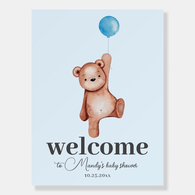 Teddy Bear Blue Welcome Sign Foam Board (Front)