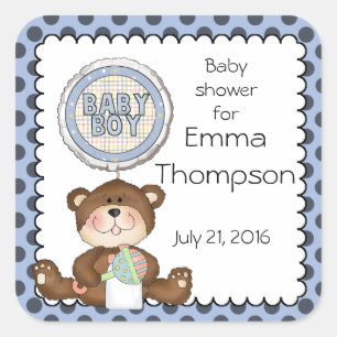 Teddy Bear Blue with Black Boy Square Sticker
