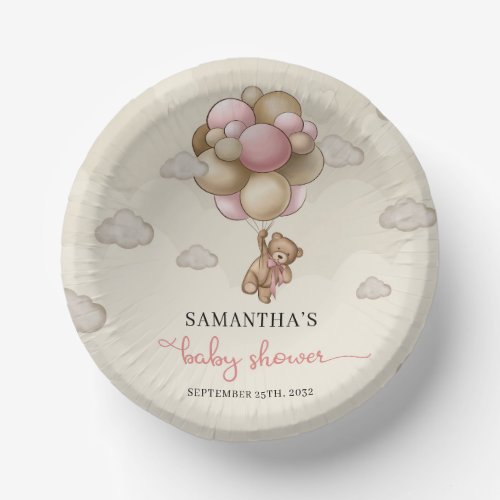 Teddy bear blush brown ivory balloons baby shower paper bowls