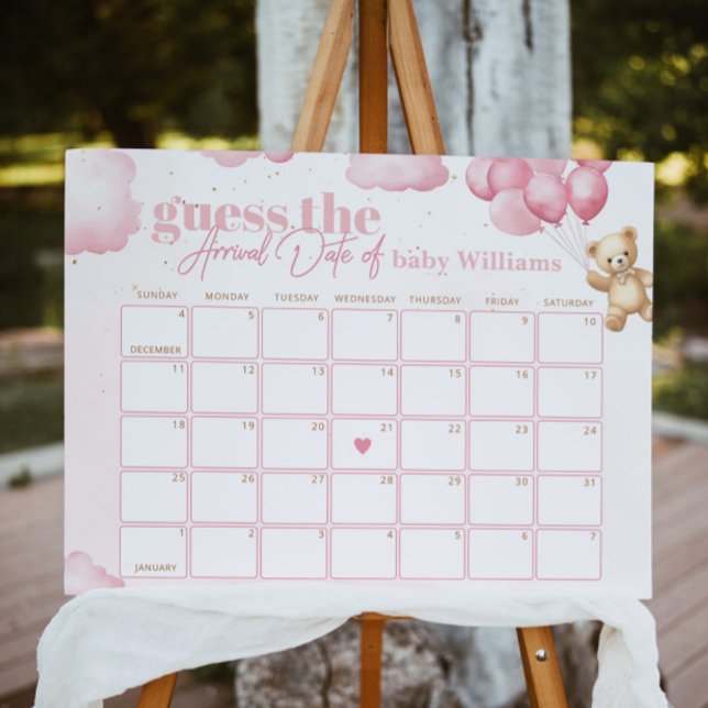 Teddy bear blush pink Guess the due Date calendar Poster (Creator Uploaded)