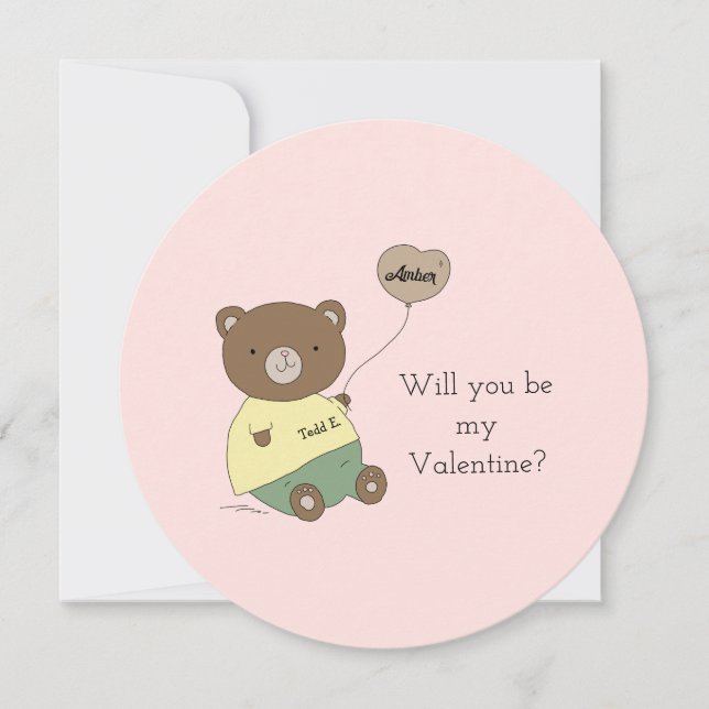 Teddy Bear Blush Pink Valentine's Day Card (Front)