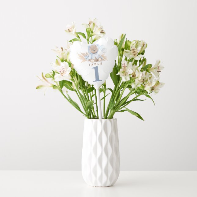 Teddy Bear Boho Baby Shower Balloon Table Number (Vase)