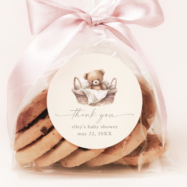 Teddy Bear Boho Baby Shower Thank You Favor Classic Round Sticker (Gender Neutral Teddy Bear Boho Baby Shower Thank You Favor Sticker.)