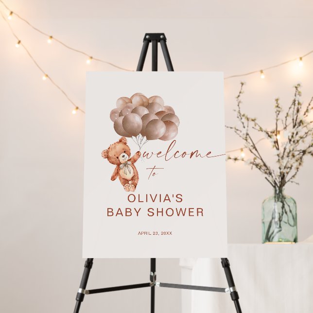 Teddy Bear Boho Balloons Baby Shower Welcome Foam Board (In Situ (Stand))