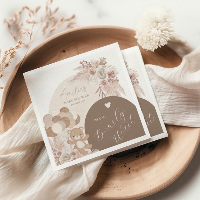 Teddy Bear Boho Bearly Wait Baby Shower Napkins (Creator Uploaded)