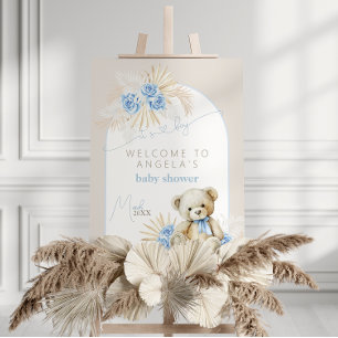 Teddy Bear Boho Blue Boy Baby Shower Welcome Foam Board