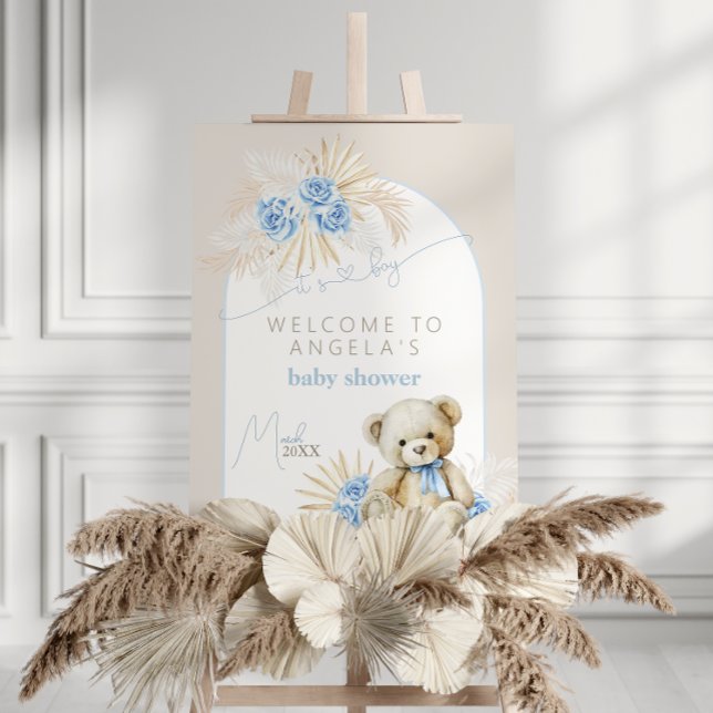 Teddy Bear Boho Blue Boy Baby Shower Welcome Foam Board (Creator Uploaded)