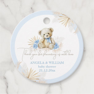 Teddy Bear Boho Blue Boy Thanks Baby Shower Favor Tags