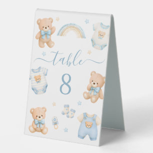 Teddy Bear Boho Clothes Baby Shower Table Number Tent