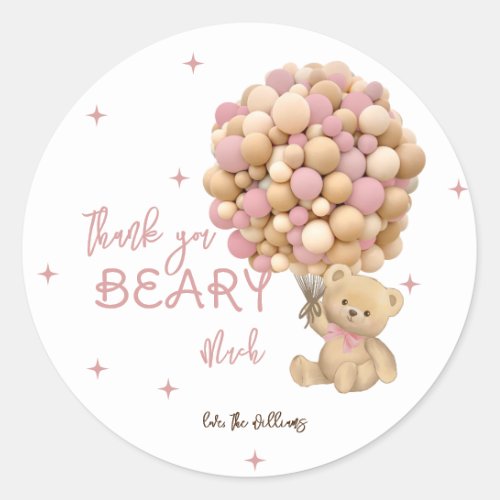 Teddy Bear Boho Cute Baby Girl Shower Thank You  Classic Round Sticker