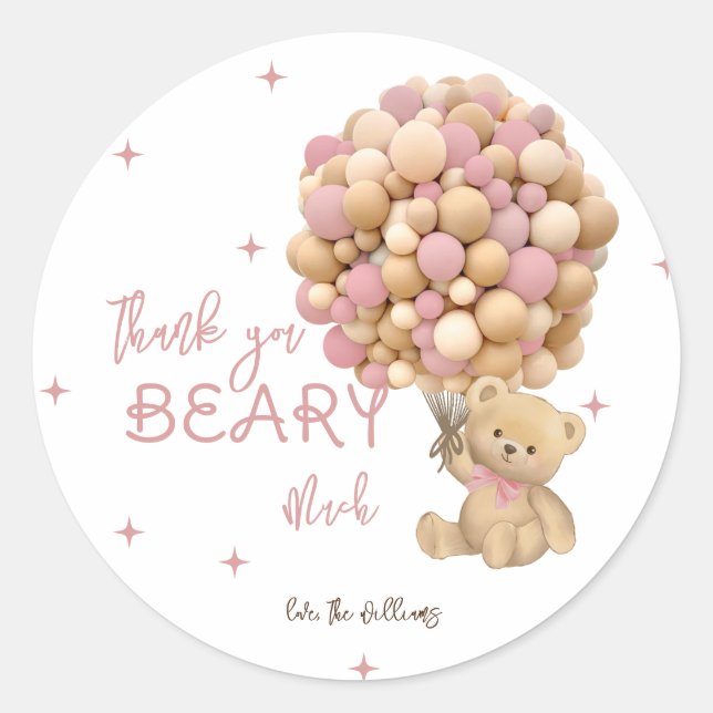 Teddy Bear Boho Cute Baby Girl Shower Thank You  Classic Round Sticker (Front)