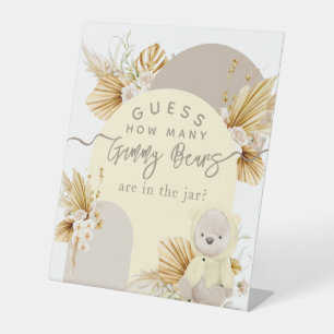 Teddy Bear Boho Girl Baby Shower Gummy bears game Pedestal Sign