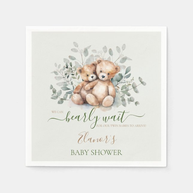Teddy Bear Boho Twins Gender Neutral Baby Shower Napkins (Front)