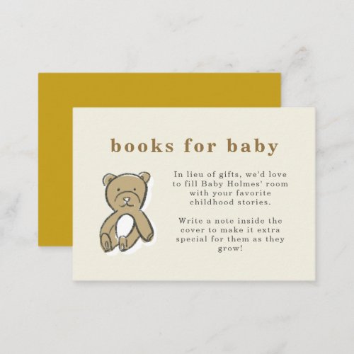 Teddy Bear Books for Baby Baby Shower  Enclosure Card