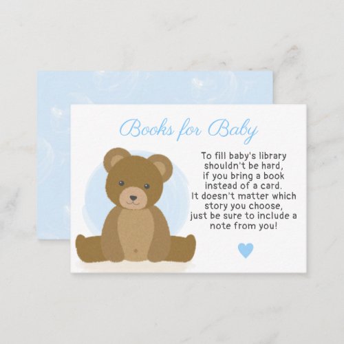 Teddy Bear Books for Baby Boy Baby Shower Enclosure Card