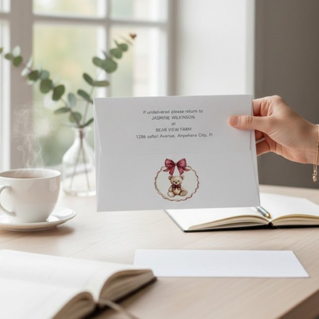 Teddy Bear Bow Baby Shower Invitation Envelope (Creator Uploaded)