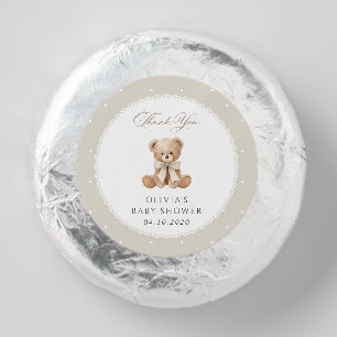 Teddy Bear, Bow, Beige Polka Dots, Baby Shower Dipped Oreo Cookie Favors