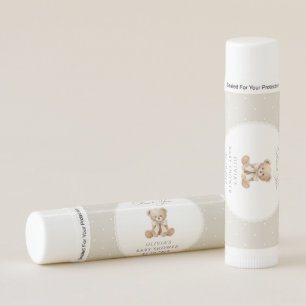 Teddy Bear, Bow, Beige Polka Dots, Baby Shower Lip Balm