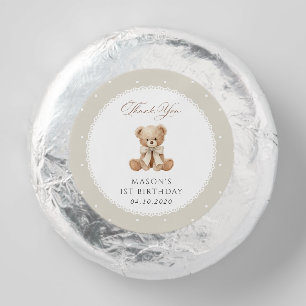 Teddy Bear, Bow, Beige Polka Dots, First Birthday Dipped Oreo Cookie Favors