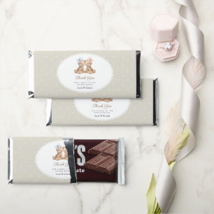 Teddy Bear, Bow, Beige Polka Dots, Gender Reveal Hershey Bar Favors