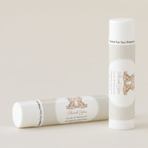 Teddy Bear, Bow, Beige Polka Dots, Gender Reveal Lip Balm