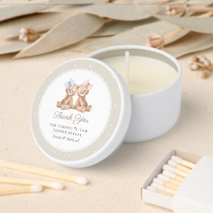 Teddy Bear, Bow, Beige Polka Dots, Gender Reveal Mini Candle Favors