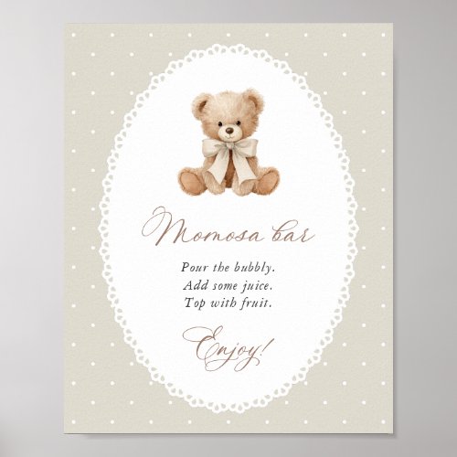 Teddy Bear, Bow, Beige Polka Dots, Momosa Bar Poster