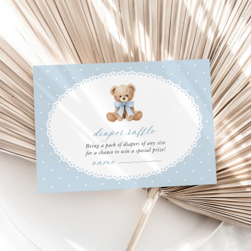 Teddy Bear, Bow, Blue Polka Dots, Diaper Raffle Enclosure Card