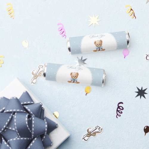 Teddy Bear, Bow, Blue Polka Dots, First Birthday Breath Savers® Mints