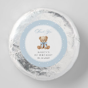 Teddy Bear, Bow, Blue Polka Dots, First Birthday Dipped Oreo Cookie Favors