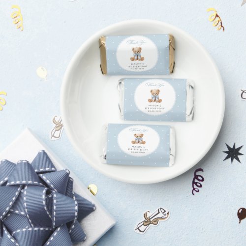 Teddy Bear, Bow, Blue Polka Dots, First Birthday Hershey's Miniatures