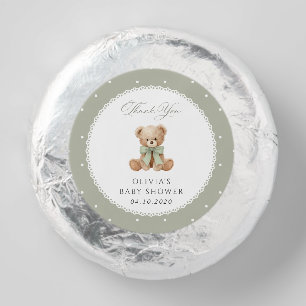 Teddy Bear, Bow, Green Polka Dots, Baby Shower Dipped Oreo Cookie Favors