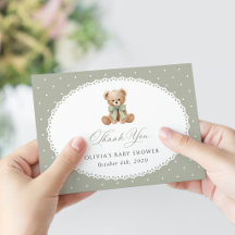 Teddy Bear, Bow, Green Polka Dots, Baby Shower
