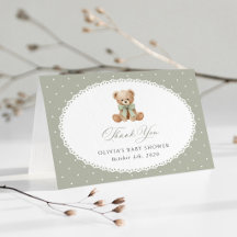 Teddy Bear, Bow, Green Polka Dots, Baby Shower