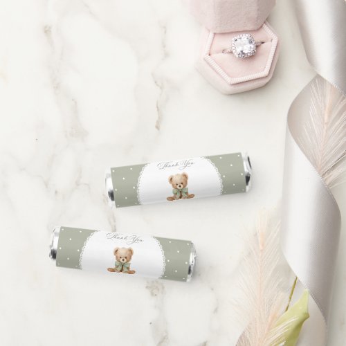 Teddy Bear, Bow, Green Polka Dots, First Birthday Breath Savers® Mints