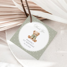 Teddy Bear, Bow, Green Polka Dots, First Birthday