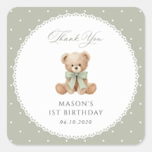 Teddy Bear, Bow, Green Polka Dots, First Birthday