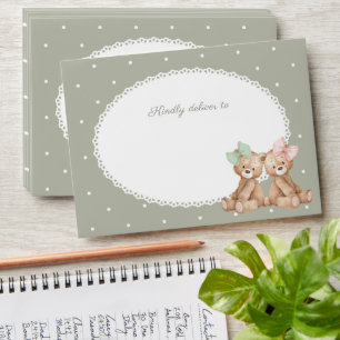 Teddy Bear, Bow, Green Polka Dots, Gender Reveal Envelope