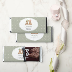 Teddy Bear, Bow, Green Polka Dots, Gender Reveal Hershey Bar Favors