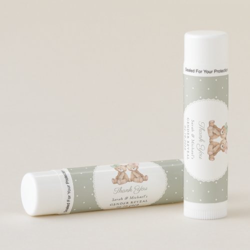 Teddy Bear, Bow, Green Polka Dots, Gender Reveal Lip Balm