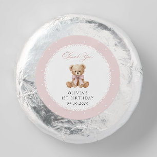 Teddy Bear, Bow, Pink Polka Dots, First Birthday Dipped Oreo Cookie Favors