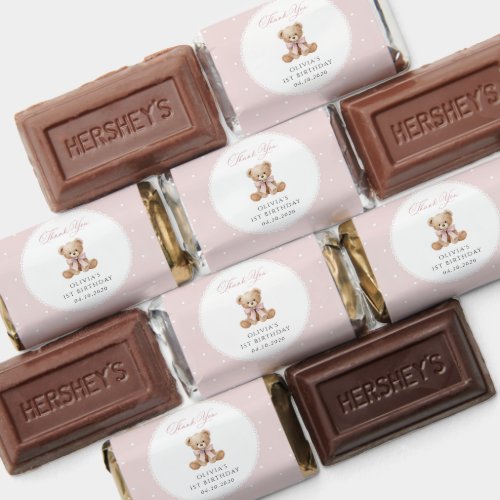Teddy Bear, Bow, Pink Polka Dots, First Birthday Hershey's Miniatures