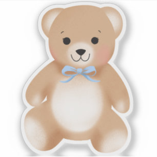 Teddy Bear Bow Stuffy Blue Baby Shower Sticker