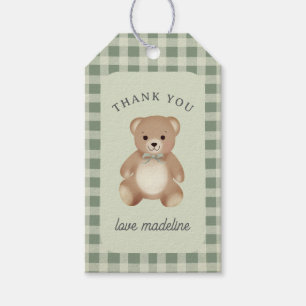 Teddy Bear Bow Stuffy Gingham Antique Sage Gift Tags
