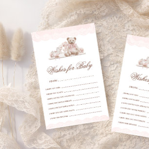 Teddy Bear Bow Wishes For Baby Advice Game Card