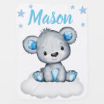 Teddy Bear Boy Baby Blankets Star Blue Name at Zazzle