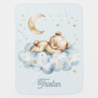 Teddy Bear Boy Baby Moon Stars Name Blue