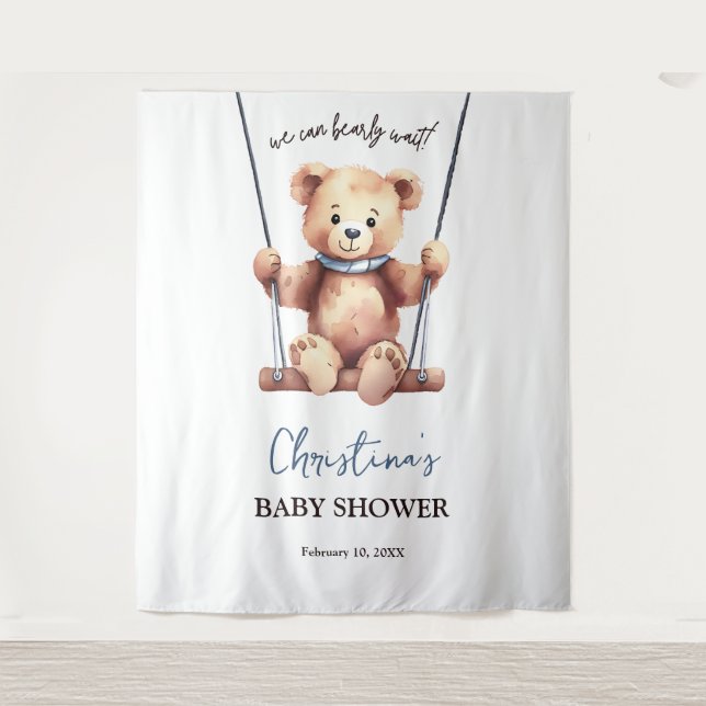 Teddy Bear Boy Baby Shower Backdrop (Front)
